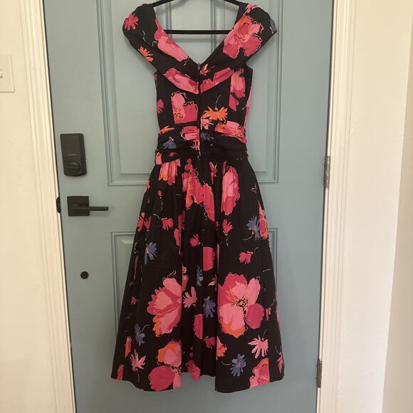 Vintage 1980s‎ Laura Ashley Great Britain Black Pink Floral Dress Full Skirt 8 - Picture 5 of 16